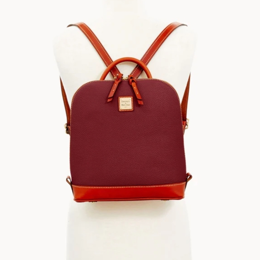 Dooney & Bourke Red And Tan Leather Zip Pod Backpack - Picture 8 of 9